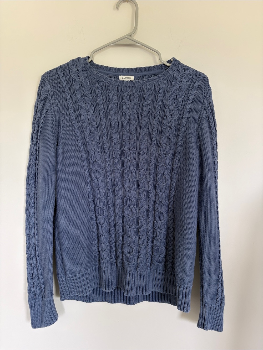 L.L. Bean Women's 100% Cotton Cable Crew Sweater in Dusty Blue